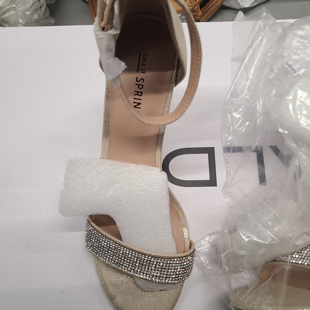 Call It Spring Women's Gold Rhinestone Ankle-Strap Heels